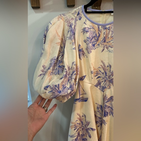 NWT Zimmermann Linen Day Mini Dress Pearl Palm Toile Puff Sleeve AU 0P (US 2) - Picture 5 of 11